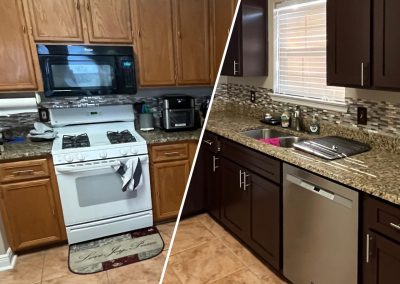 Before/after view of kitchen cabinetry upgrade