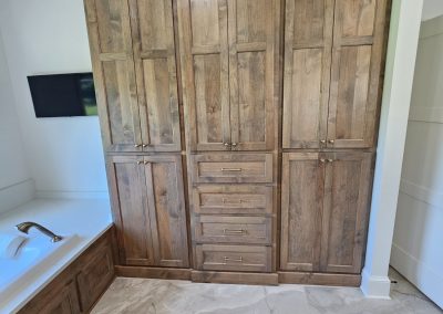 Rustic bathroom cabinets.
